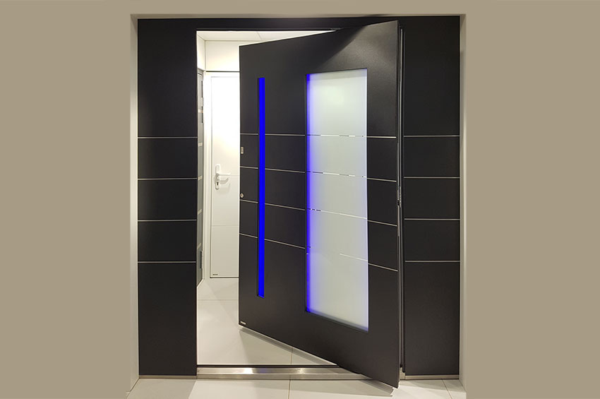 RK Aluminium Pivot Door with LED Dorset, Somerset, Devonlighting