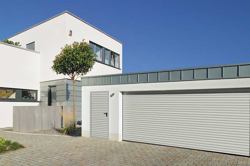 Hormann white roller garage door double width
